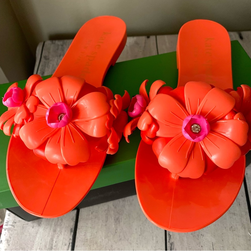 New Kate Spade New York Jaylee Jelly Flat Thong Slide Sandals Size US 7B -Tomato - Picture 6 of 7
